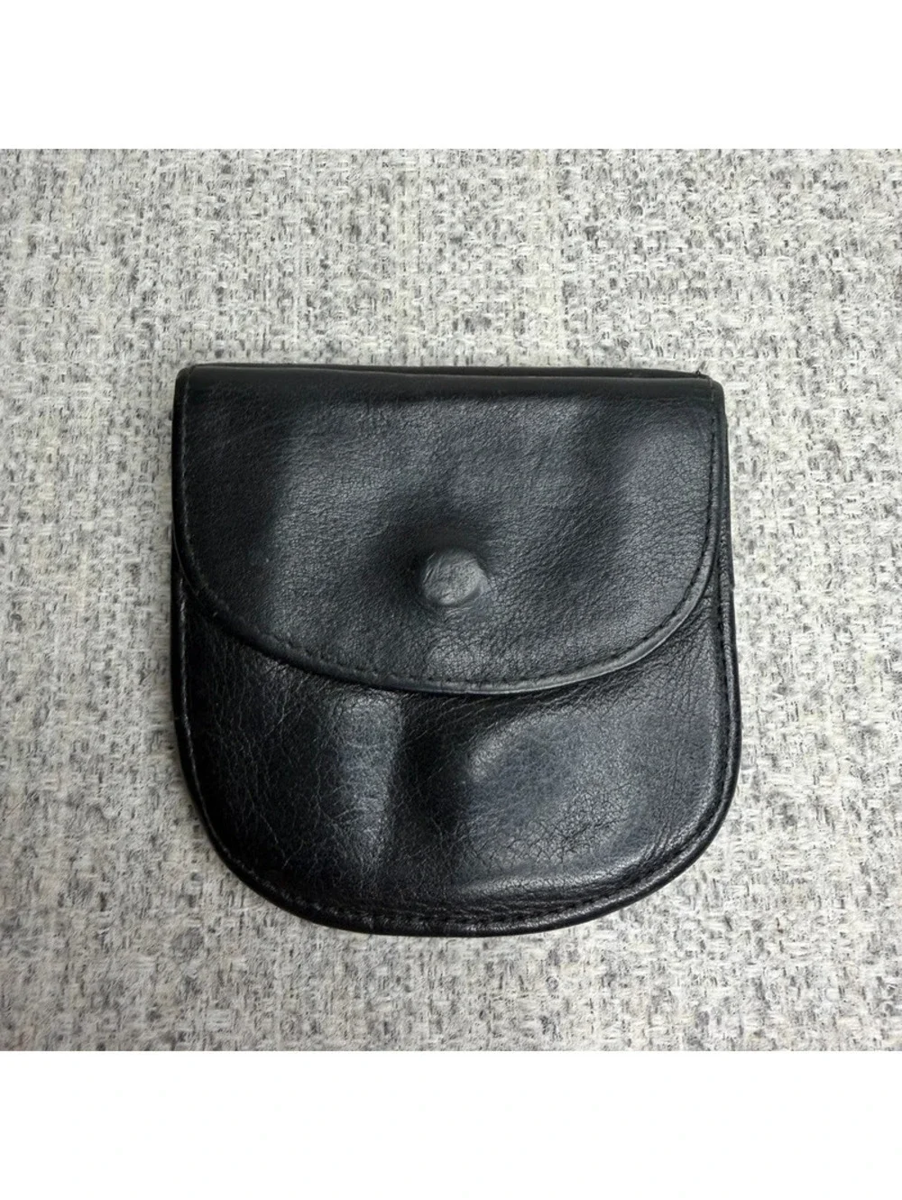 Black Genuine Leather Around the Belt Pouch Wallet Snap Coin Card Holder Vintage